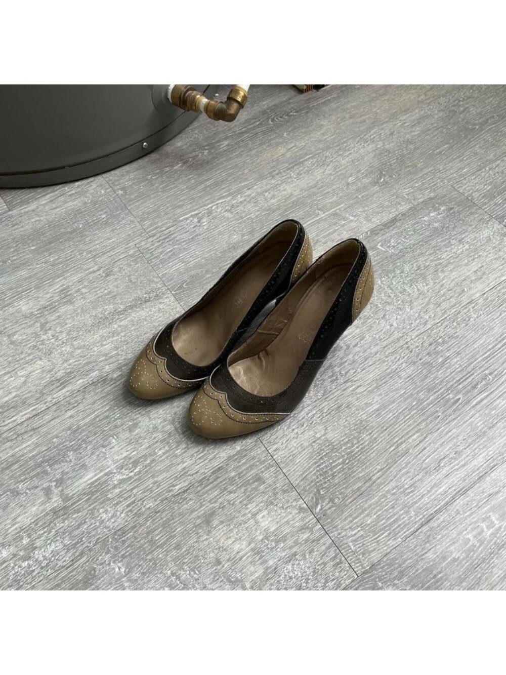 Green / Khaki / Black Vintage Leather Slip-On Heels / Shoes